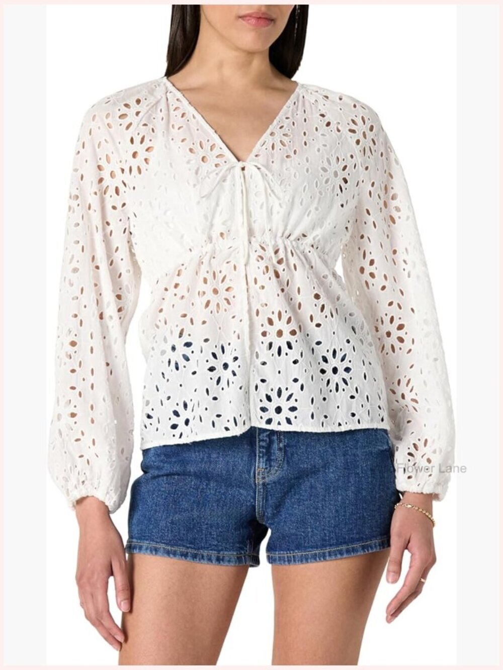 Tie Front Balloon Sleeve Blouse - Cotton Tunic Top